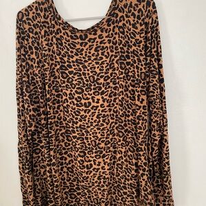 Time and Tru Leopard Print Top - Black and Brown